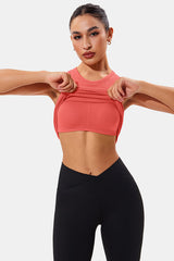 Coral High Neck Full Back Seamless Tight Fit Ribbed Tank Top