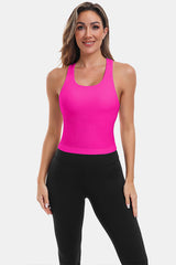 Neon Pink Short Navel-Exposed Racerback Design U-Neck Seamless Tight Fit Yoga Tank