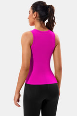 Neon Pink High Neck Full Back Seamless Tight Fit Ribbed Tank Top