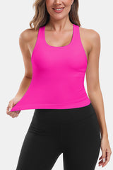 Neon Pink Short Navel-Exposed Racerback Design U-Neck Seamless Tight Fit Yoga Tank