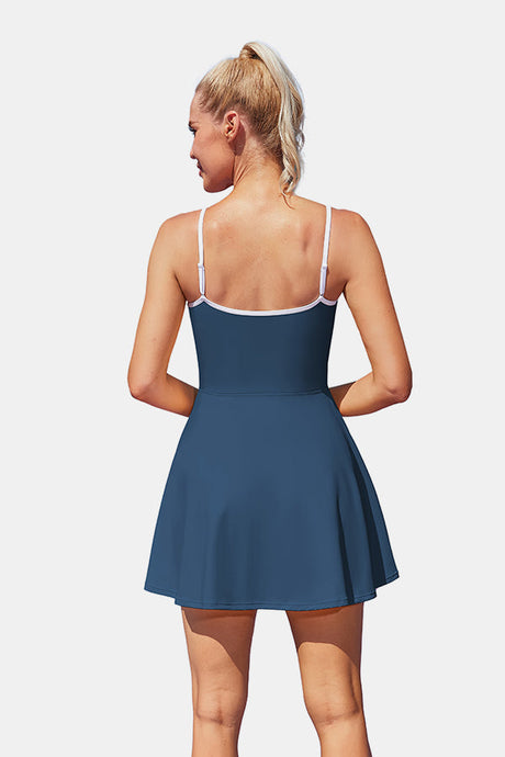 Robe de tennis bleu marine ajustable pour femmes, avec short, robe de golf