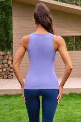 Purple High Neck Full Back Seamless Tight Fit Ribbed Tank Top