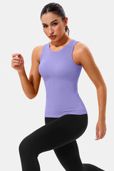 Purple High Neck Full Back Seamless Tight Fit Ribbed Tank Top