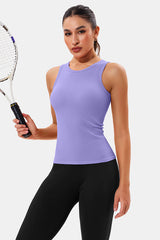 Purple High Neck Full Back Seamless Tight Fit Ribbed Tank Top