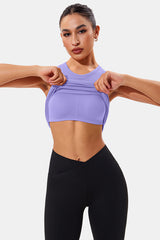 Purple High Neck Full Back Seamless Tight Fit Ribbed Tank Top