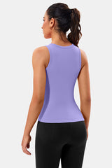 Purple High Neck Full Back Seamless Tight Fit Ribbed Tank Top