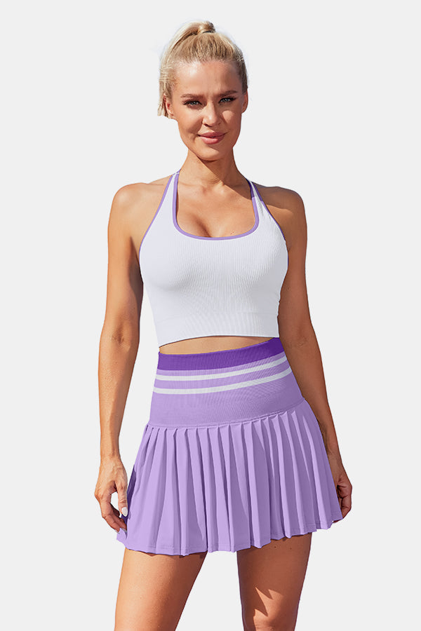 Falda plisada de cintura alta para mujer Vestido de golf de tenis morado de dos piezas