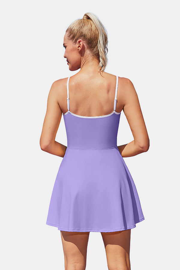 Vestido de tenis morado ajustable con pantalones cortos para mujer