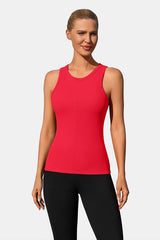 Red High Neck Full Back Seamless Tight Fit Ribbed Tank Top