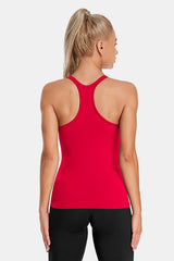 Red Racerback Scoop Neck Athletic Top Hip Length Ribbed Workout Tank Tops