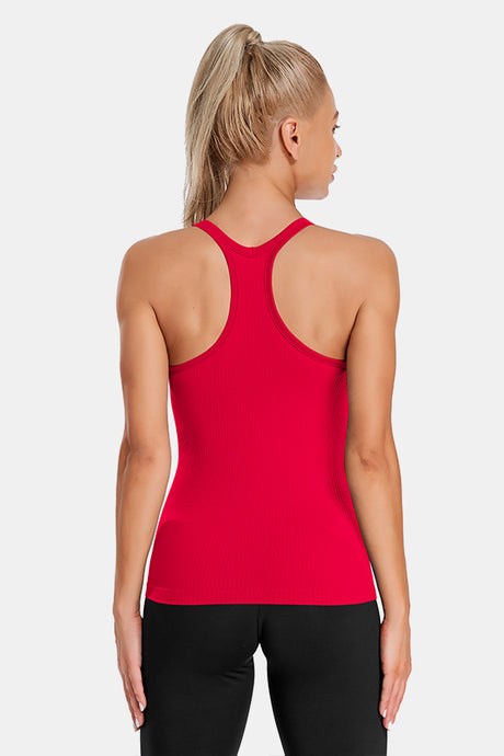 Red Racerback Scoop Neck Athletic Top Hip Length Ribbed Workout Tank Tops