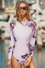 Floral Print Polka Dots Zip Long Sleeve UPF50+ Rash Guard