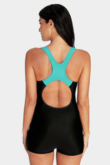 Attraco Women's Aqua Short Boyleg Racerback Athletic Swimsuit-Attraco | Fashion Outdoor Clothing
