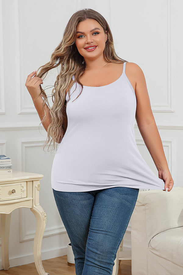 Plus White Size Cotton Camisole Shelf Bra Spaghetti Straps Tank Top