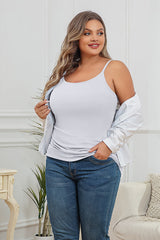 Plus White Size Cotton Camisole Shelf Bra Spaghetti Straps Tank Top