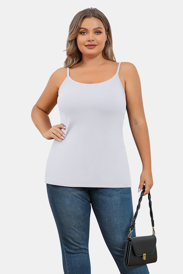 Plus White Size Cotton Camisole Shelf Bra Spaghetti Straps Tank Top