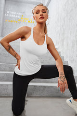 White Racerback Scoop Neck Athletic Top Hip Length Ribbed Workout Tank Tops