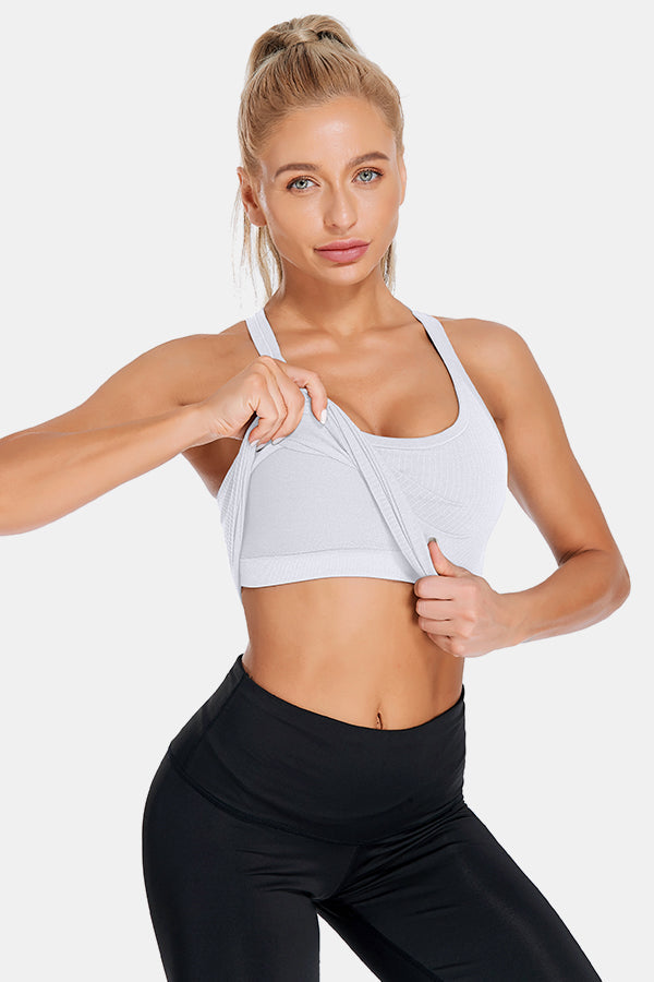 White Racerback Scoop Neck Athletic Top Hip Length Ribbed Workout Tank Tops