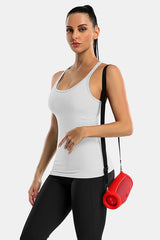 White Racerback Scoop Neck Athletic Top Hip Length Ribbed Workout Tank Tops