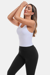 Whtie Short Navel-Exposed Racerback Design U-Neck Seamless Tight Fit Yoga Tank