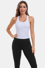 Whtie Short Navel-Exposed Racerback Design U-Neck Seamless Tight Fit Yoga Tank