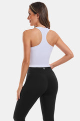 Whtie Short Navel-Exposed Racerback Design U-Neck Seamless Tight Fit Yoga Tank