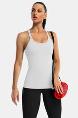 White Racerback Scoop Neck Athletic Top Hip Length Ribbed Workout Tank Tops