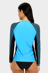 Women's Stripe Long Sleeves UPF 50+ Crew Rash Guard-Attraco | Fashion Outdoor Clothing