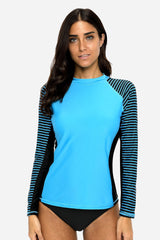 Women's Stripe Long Sleeves UPF 50+ Crew Rash Guard-Attraco | Fashion Outdoor Clothing