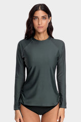 Women's Solid Grey Side Drawstring Long Sleeve UPF 50+ Rashguard-Attraco | Fashion Outdoor Clothing