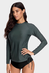 Women's Solid Grey Side Drawstring Long Sleeve UPF 50+ Rashguard-Attraco | Fashion Outdoor Clothing