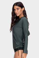 Women's Solid Grey Side Drawstring Long Sleeve UPF 50+ Rashguard-Attraco | Fashion Outdoor Clothing