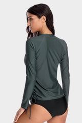 Women's Solid Grey Side Drawstring Long Sleeve UPF 50+ Rashguard-Attraco | Fashion Outdoor Clothing