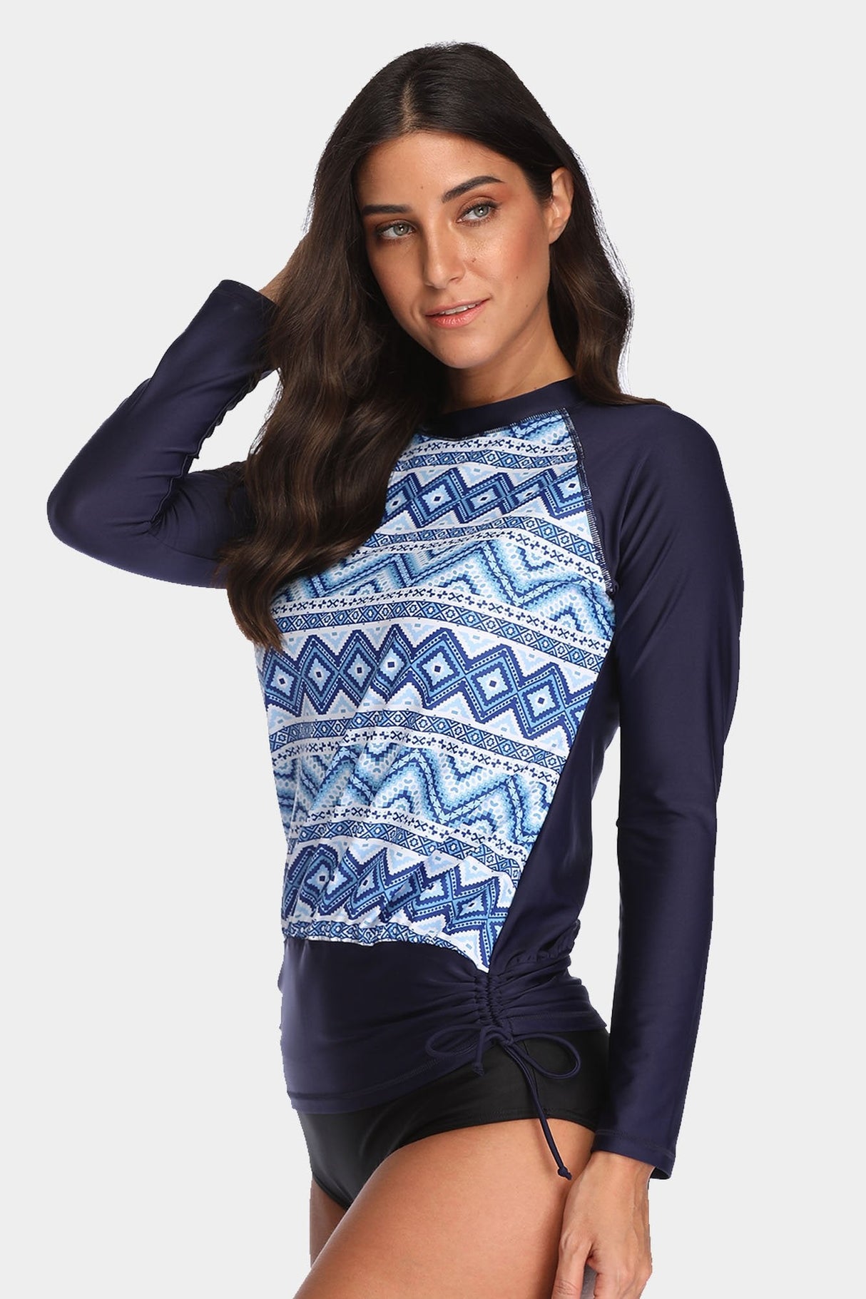 Women's Boho Printed Drawstring Long Sleeve UPF50+ Rash Guard-Attraco | Fashion Outdoor Clothing