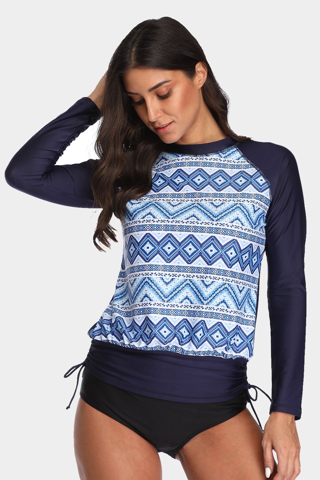 Women's Boho Printed Drawstring Long Sleeve UPF50+ Rash Guard-Attraco | Fashion Outdoor Clothing