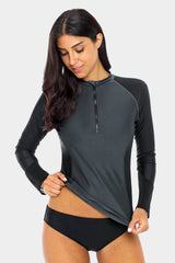 Women's Sleek Quarter Zip Long Sleeve UPF 50+ Rash Guard-Attraco | Fashion Outdoor Clothing