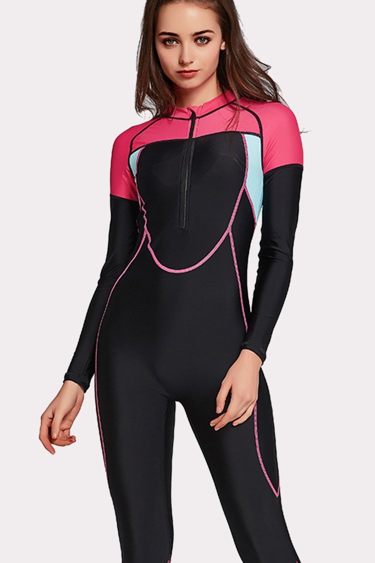 Attraco Half-Zipper Color Block One Piece Surfing Wetsuit-Attraco | Fashion Outdoor Clothing