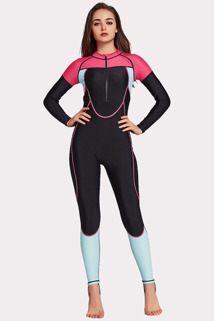 Attraco Half-Zipper Color Block One Piece Surfing Wetsuit-Attraco | Fashion Outdoor Clothing