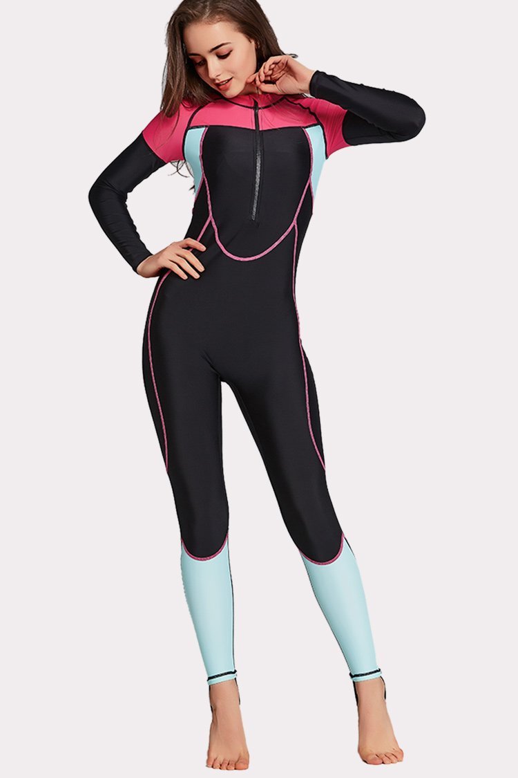 Attraco Half-Zipper Color Block One Piece Surfing Wetsuit-Attraco | Fashion Outdoor Clothing