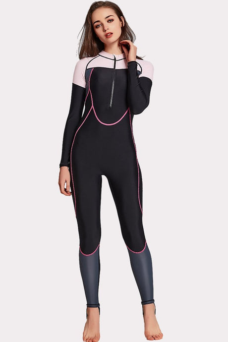 Attraco Half-Zipper Color Block One Piece Surfing Wetsuit-Attraco | Fashion Outdoor Clothing