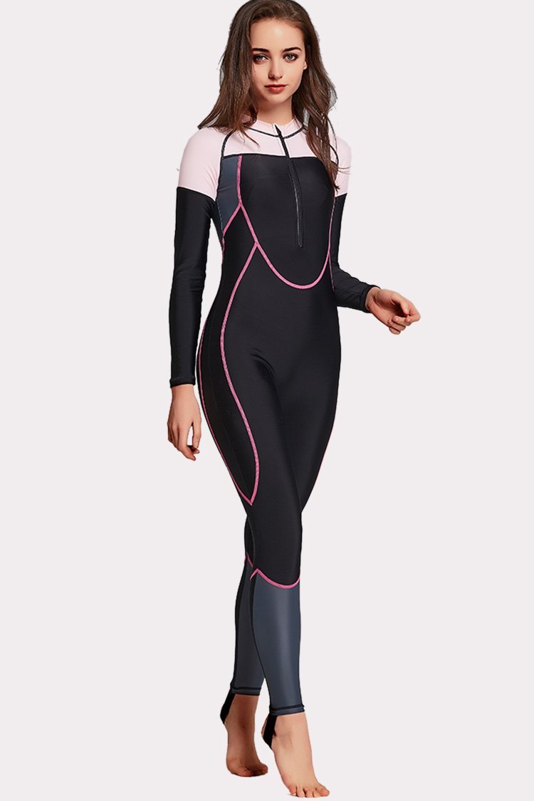 Attraco Half-Zipper Color Block One Piece Surfing Wetsuit-Attraco | Fashion Outdoor Clothing