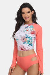 Attraco Women's Long Sleeve UPF 50+ Floral Print Cropped Rashguard Set-Attraco | Fashion Outdoor Clothing