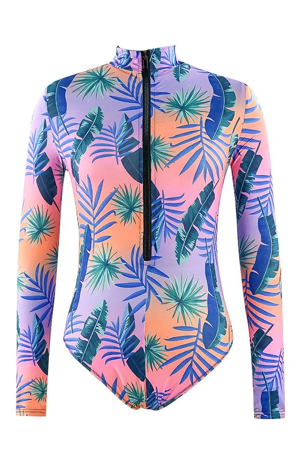 Feather Print Long Sleeve Half Zip UPF50+ Rash Guard-Attraco | Fashion Outdoor Clothing