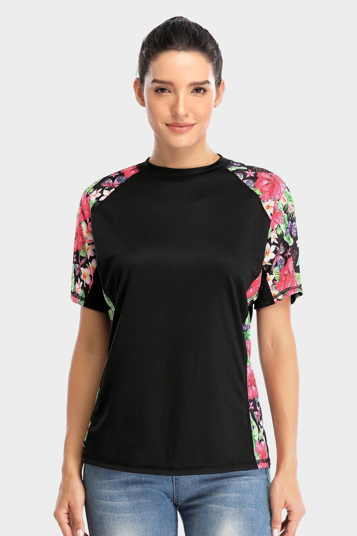 Attraco Women's Floral UPF 50+ Short Sleeve Rash Guard Swim Shirt-Attraco | Fashion Outdoor Clothing