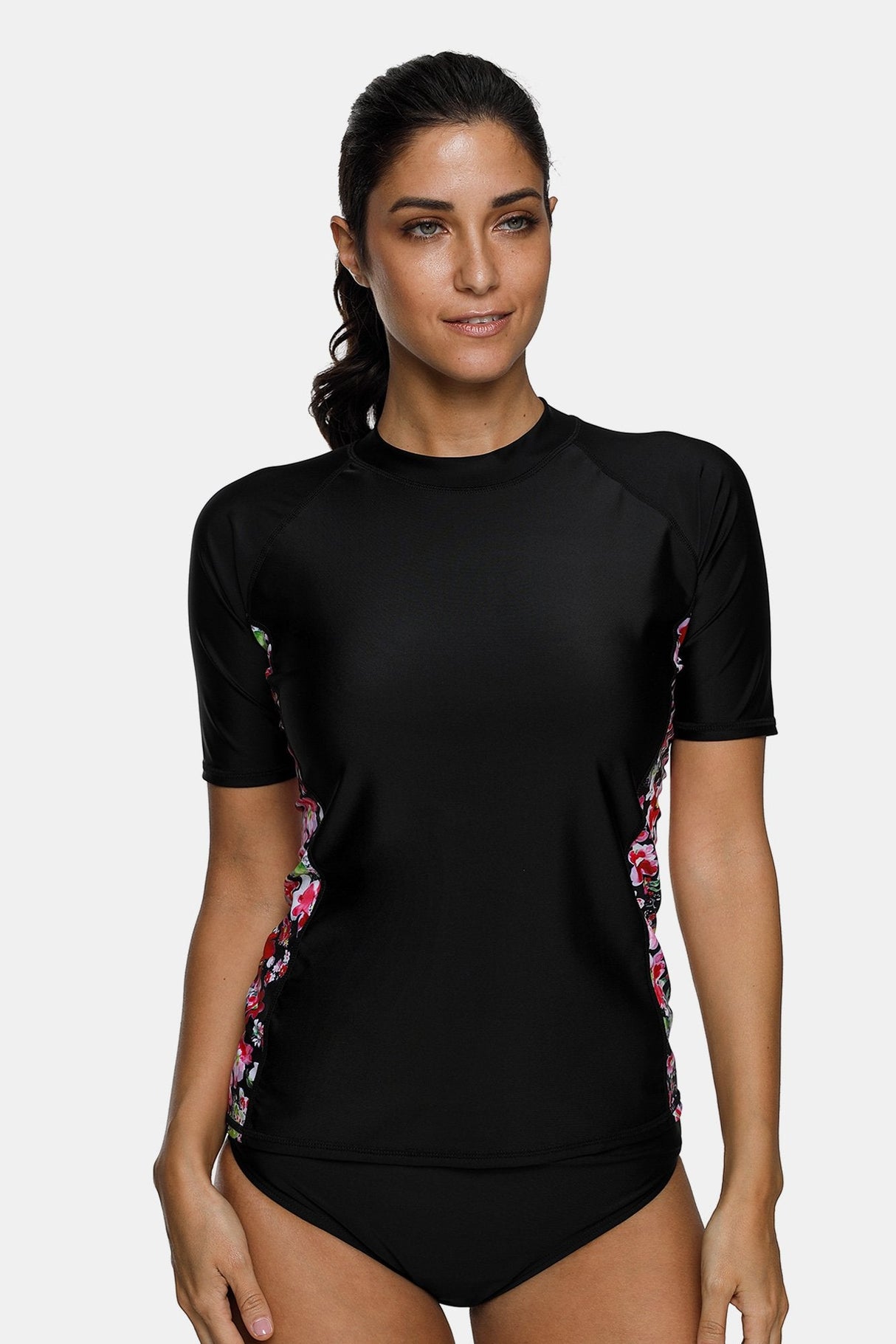 Women's Side Printed Short Sleeve UPF 50+ Rash Guard Swim Shirt-Attraco | Fashion Outdoor Clothing