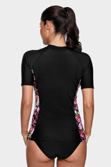 Women's Side Printed Short Sleeve UPF 50+ Rash Guard Swim Shirt-Attraco | Fashion Outdoor Clothing