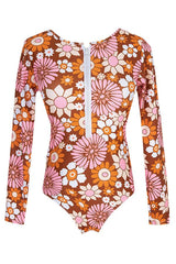 Daisy Print Long Sleeve Half Zip UPF50+ Rash Guard-Attraco | Fashion Outdoor Clothing