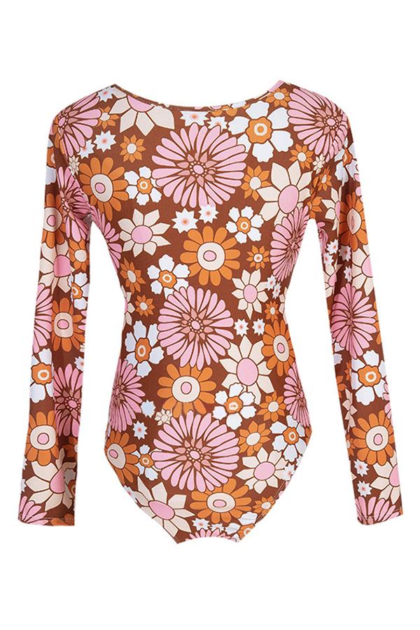 Women's Daisy Print Long Sleeve Half Zip UPF50+ Rash Guard