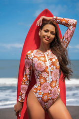 Daisy Print Long Sleeve Half Zip UPF50+ Rash Guard