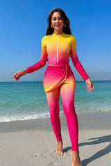 Muslim Modest Swimsuit Long Sleeve Tie Dye One-piece With zip UPF50+ Rash Guard